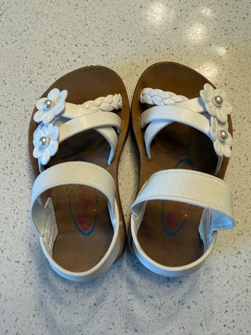 Girls' White Floral Strap Sandals with Braided Detail